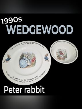 Vintage 90' Wedgwood Beatrix Potter Peter Rabbit White Bone China  Plate & Bowl